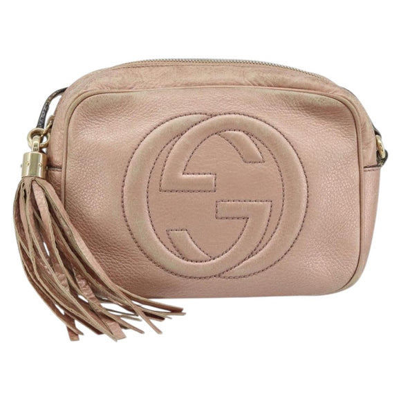 GUCCI Shoulder Bag Leather Pink Gold 308364 Auth 172086A