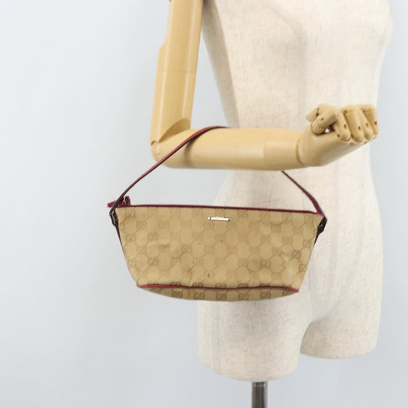 GUCCI GG Canvas Hand Bag Beige Silver 07198 Auth 172088