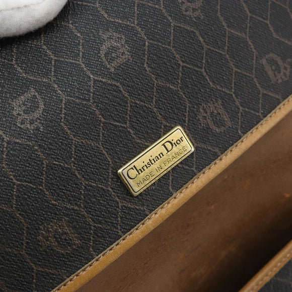 Christian Dior Honeycomb Canvas Shoulder Bag PVC Black Gold Auth 172089