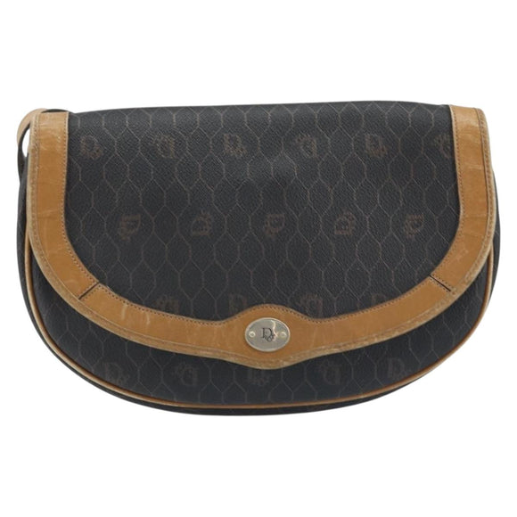 Christian Dior Honeycomb Canvas Shoulder Bag PVC Black Gold Auth 172089
