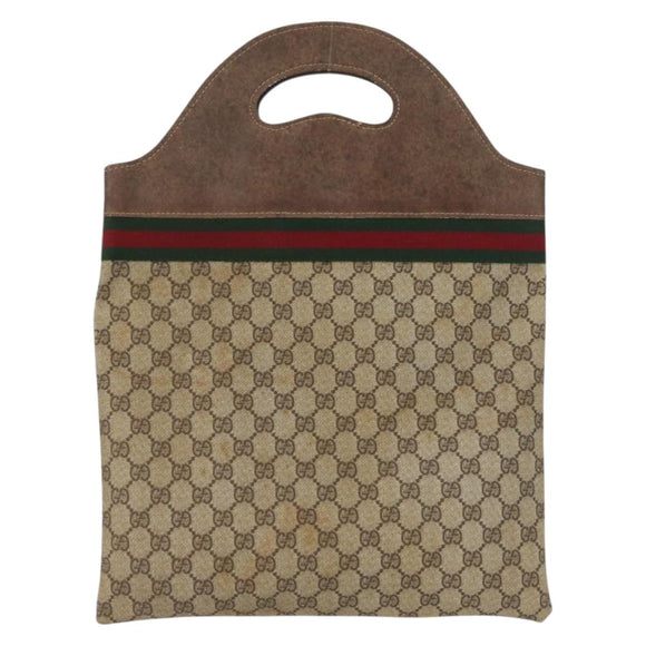 GUCCI GG Supreme Web Sherry Line Hand Bag PVC Beige Red Green Auth 172091