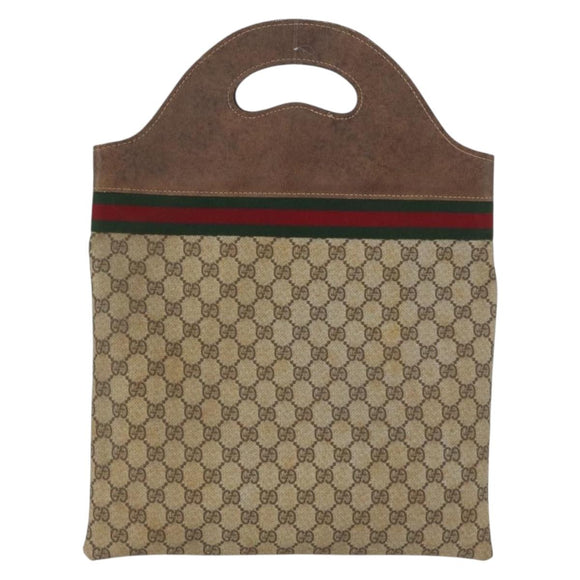 GUCCI GG Supreme Web Sherry Line Hand Bag PVC Beige Red Green Auth 172091
