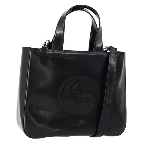 GUCCI Hand Bag Patent leather 2way Black Silver 000 1013 0504 Auth 172095
