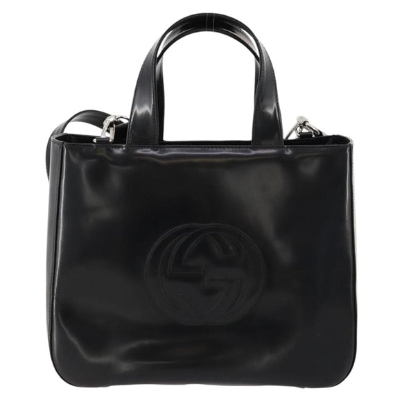 GUCCI Hand Bag Patent leather 2way Black Silver 000 1013 0504 Auth 172095