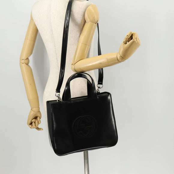 GUCCI Hand Bag Patent leather 2way Black Silver 000 1013 0504 Auth 172095