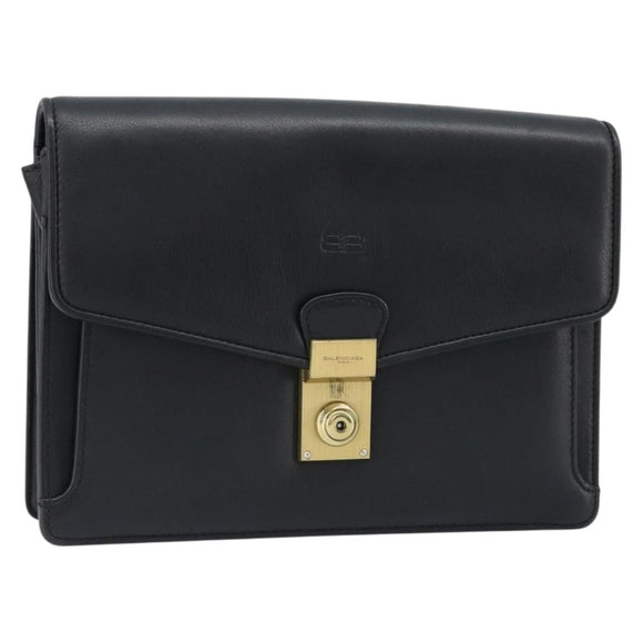 BALENCIAGA Clutch Bag Leather Black Gold Auth 172150