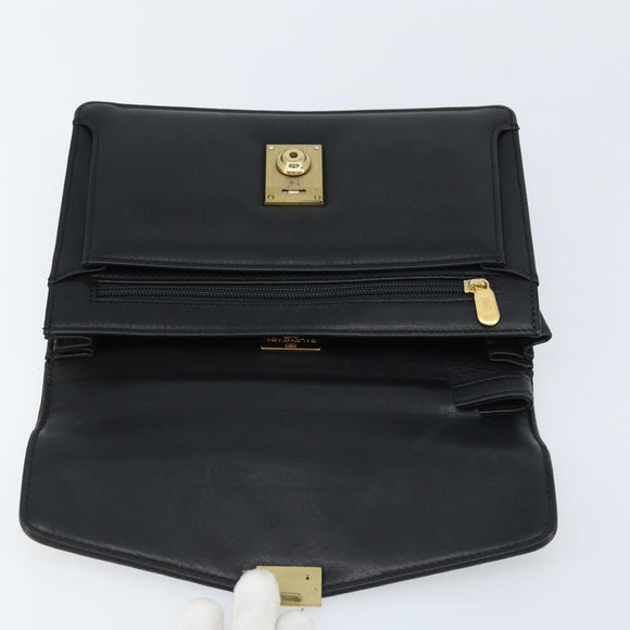 BALENCIAGA Clutch Bag Leather Black Gold Auth 172150