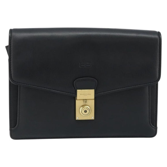 BALENCIAGA Clutch Bag Leather Black Gold Auth 172150