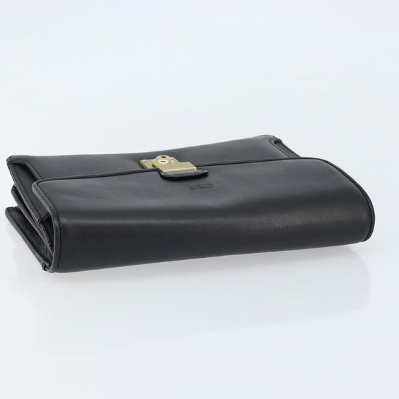 BALENCIAGA Clutch Bag Leather Black Gold Auth 172150