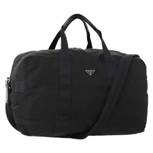 PRADA Boston Bag Nylon 2-Wege Schwarz Silber Auth 172154