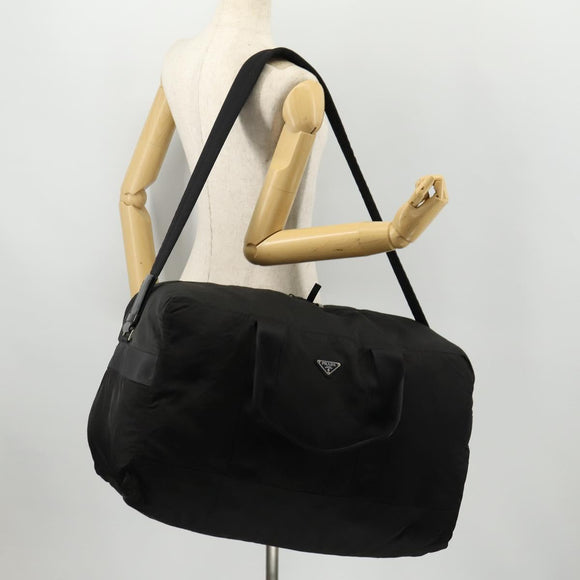 PRADA Boston Bag Nylon 2-Wege Schwarz Silber Auth 172154