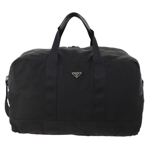 PRADA Boston Bag Nylon 2-Wege Schwarz Silber Auth 172154