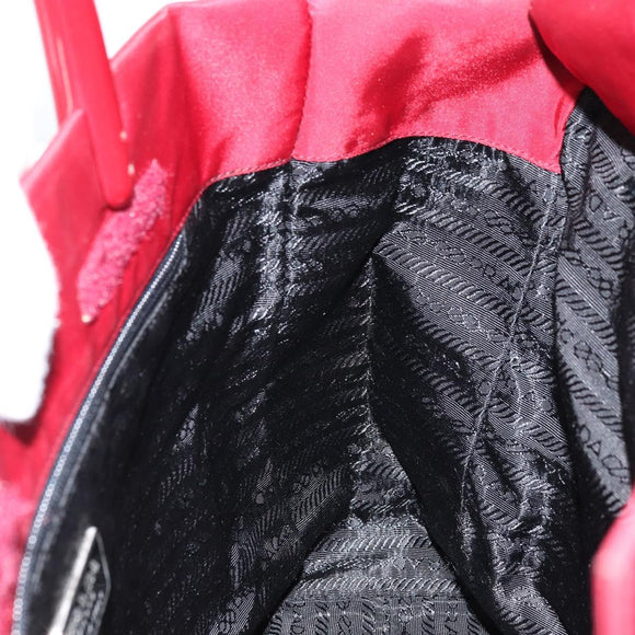 PRADA Hand Bag Nylon Red Silver Auth 172162