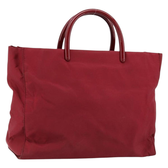 PRADA Hand Bag Nylon Red Silver Auth 172162