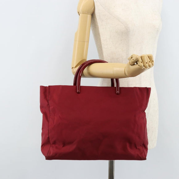 PRADA Hand Bag Nylon Red Silver Auth 172162