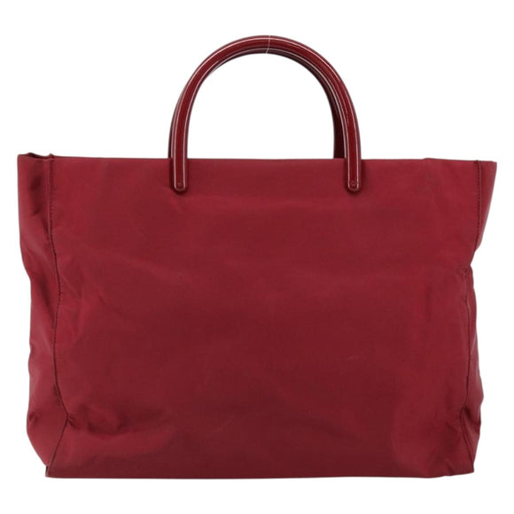 PRADA Hand Bag Nylon Red Silver Auth 172162