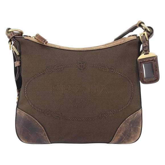 PRADA Shoulder Bag Canvas Brown Gold Auth 172166
