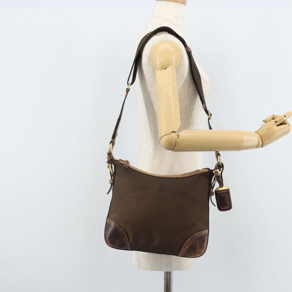 PRADA Shoulder Bag Canvas Brown Gold Auth 172166
