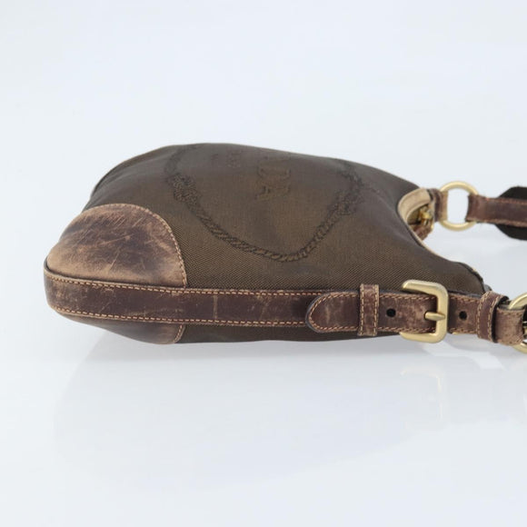 PRADA Shoulder Bag Canvas Brown Gold Auth 172166