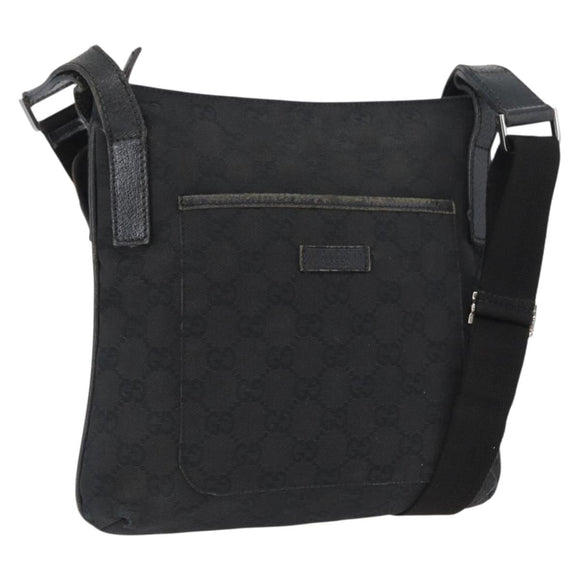 GUCCI GG Canvas Shoulder Bag Black Silver 122793 Auth 172167
