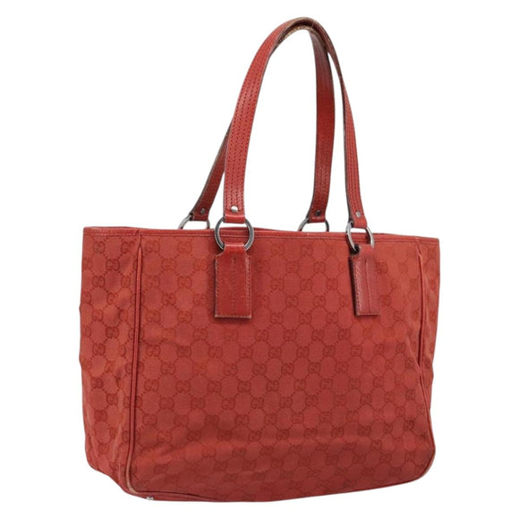 GUCCI GG Canvas Hand Bag Red Silver 113017 Auth 172168