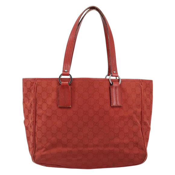 GUCCI GG Canvas Hand Bag Red Silver 113017 Auth 172168