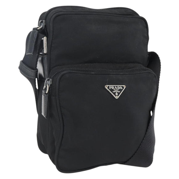 PRADA Schoudertas Nylon Zilver Zwart Auth 172170
