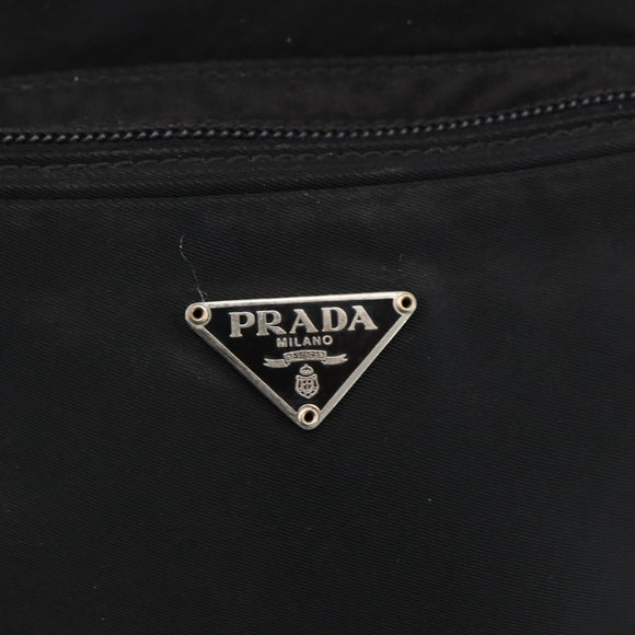 PRADA Schoudertas Nylon Zilver Zwart Auth 172170