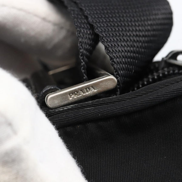 PRADA Schoudertas Nylon Zilver Zwart Auth 172170