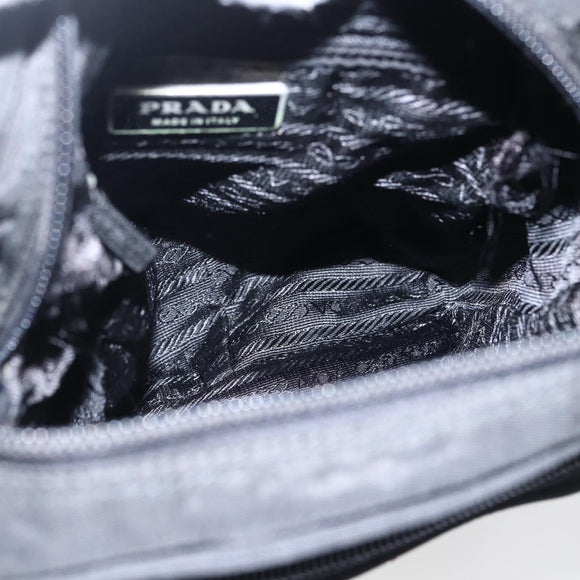 PRADA Schoudertas Nylon Zilver Zwart Auth 172170