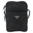 PRADA Schoudertas Nylon Zilver Zwart Auth 172170-13