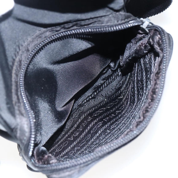 PRADA Schoudertas Nylon Zilver Zwart Auth 172170