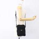PRADA Schoudertas Nylon Zilver Zwart Auth 172170-26