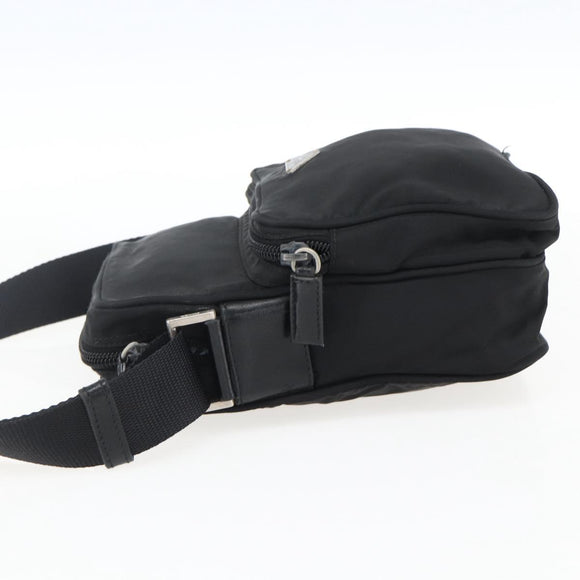 PRADA Schoudertas Nylon Zilver Zwart Auth 172170