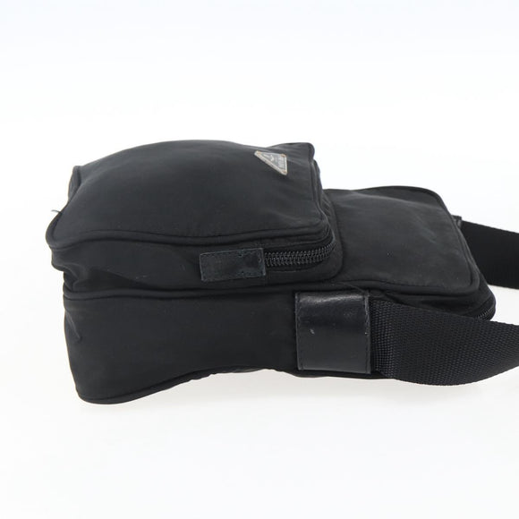 PRADA Schoudertas Nylon Zilver Zwart Auth 172170