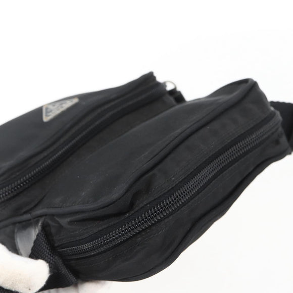 PRADA Schoudertas Nylon Zilver Zwart Auth 172170