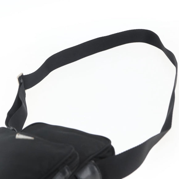 PRADA Schoudertas Nylon Zilver Zwart Auth 172170
