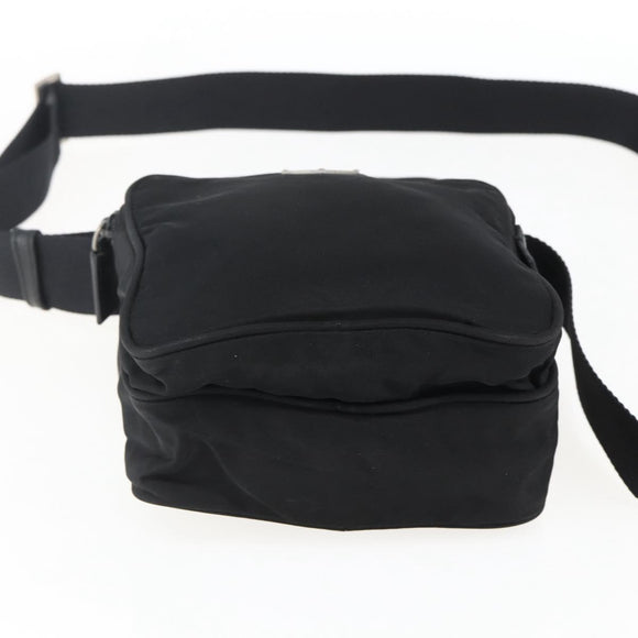 PRADA Schoudertas Nylon Zilver Zwart Auth 172170