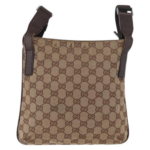 GUCCI GG Canvas Shoulder Bag Beige Silver 122793 Auth 172173