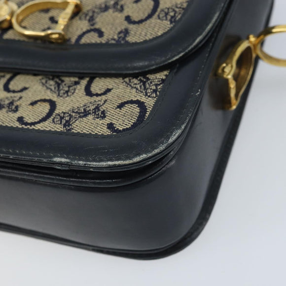 CELINE C Sulky Shoulder Bag Canvas Navy Gold Auth 172177