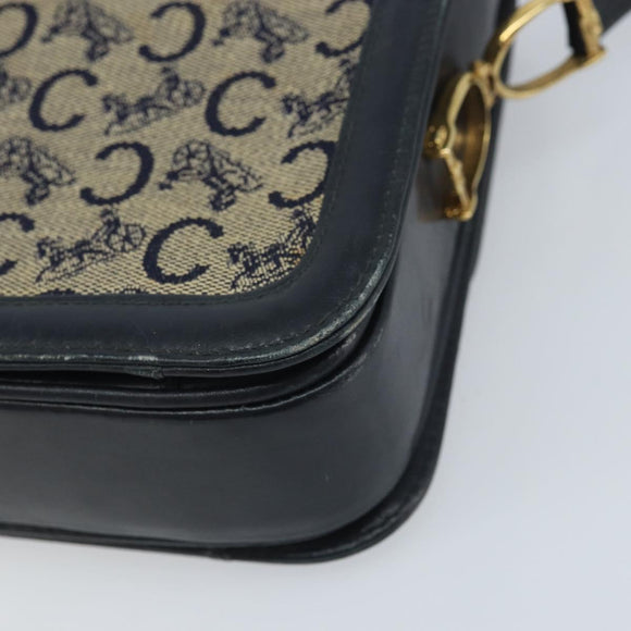 CELINE C Sulky Shoulder Bag Canvas Navy Gold Auth 172177