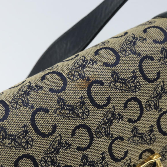 CELINE C Sulky Shoulder Bag Canvas Navy Gold Auth 172177