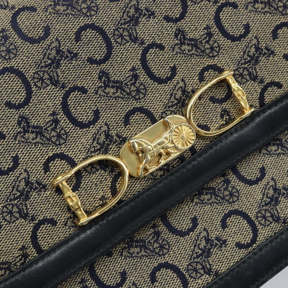 CELINE C Sulky Shoulder Bag Canvas Navy Gold Auth 172177