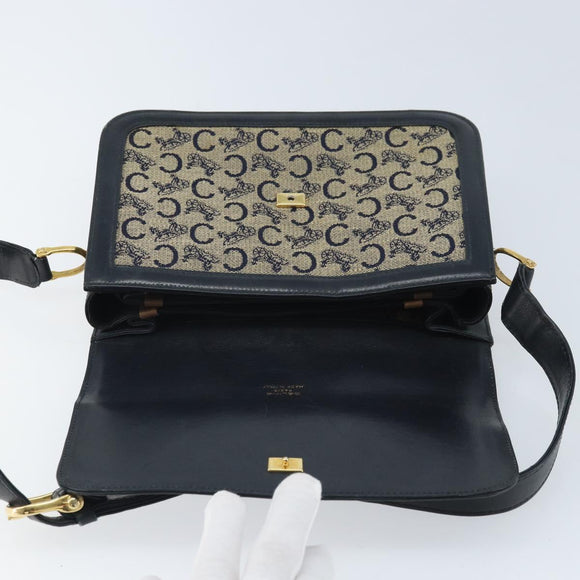 CELINE C Sulky Shoulder Bag Canvas Navy Gold Auth 172177