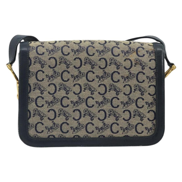 CELINE C Sulky Shoulder Bag Canvas Navy Gold Auth 172177