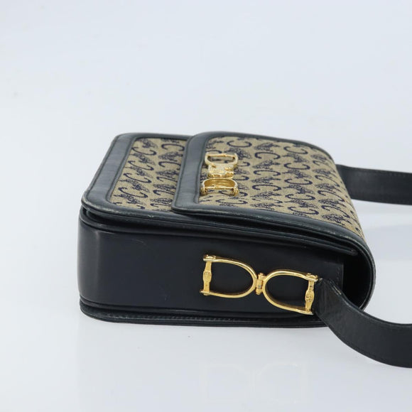 CELINE C Sulky Shoulder Bag Canvas Navy Gold Auth 172177