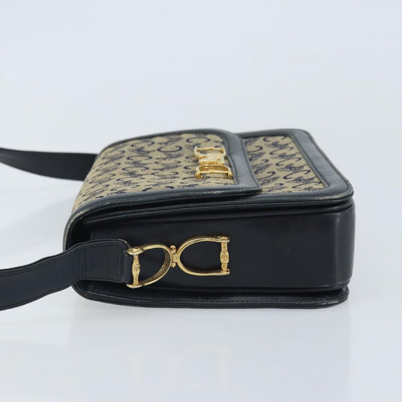 CELINE C Sulky Shoulder Bag Canvas Navy Gold Auth 172177