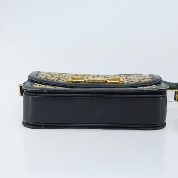 CELINE C Sulky Shoulder Bag Canvas Navy Gold Auth 172177
