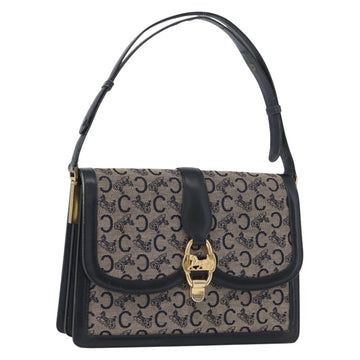 CELINE C Sulky Shoulder Bag Canvas Navy Gold Auth 172178