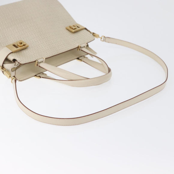Salvatore Ferragamo Gancini Hand Bag Leather 2way Ivory Gold Auth 172181